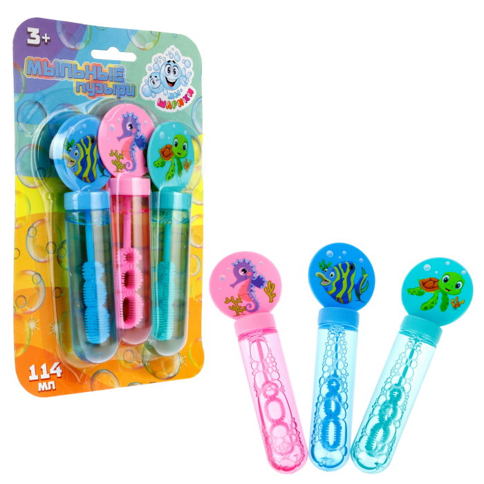 

Мыльные пузыри 1toy Мы-шарики! колба с кругляшом морская фауна, набор 3 штуки 38 мл, Т23117