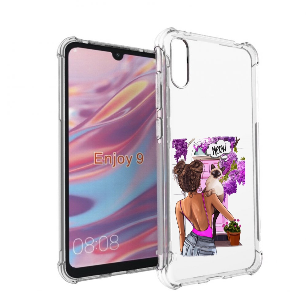 

Чехол бампер MyPads Девушка-с-котиком женский для Huawei Enjoy 9, Прозрачный, Tocco