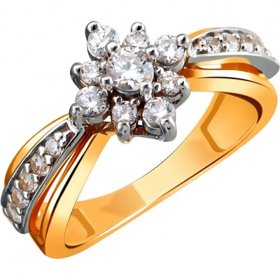 

Кольцо из комбинированного золота с фианитом р. 16,5 Эстет 01К1611645РЖ, 01К1611645РЖ