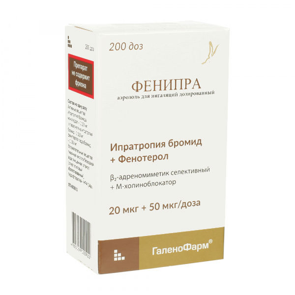 

Фенипра аэрозоль 20 мкг/доза+50 мкг/доза флакон 200 доз