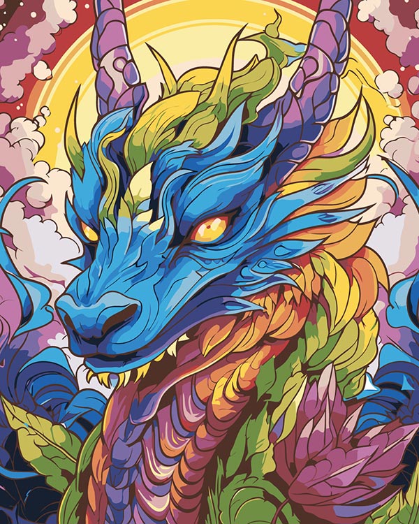 Картина по номерам Цветное Разноцветный сказочный дракон