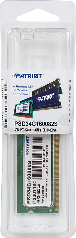 

Оперативная память Patriot 4Gb DDR-III 1600MHz SO-DIMM (PSD34G16002S), Signature Line