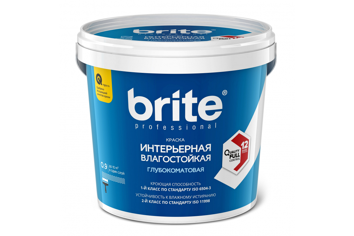 фото Brite professional интерьерная влагостойкая белая глубокоматовая база а, банка 0,9 л