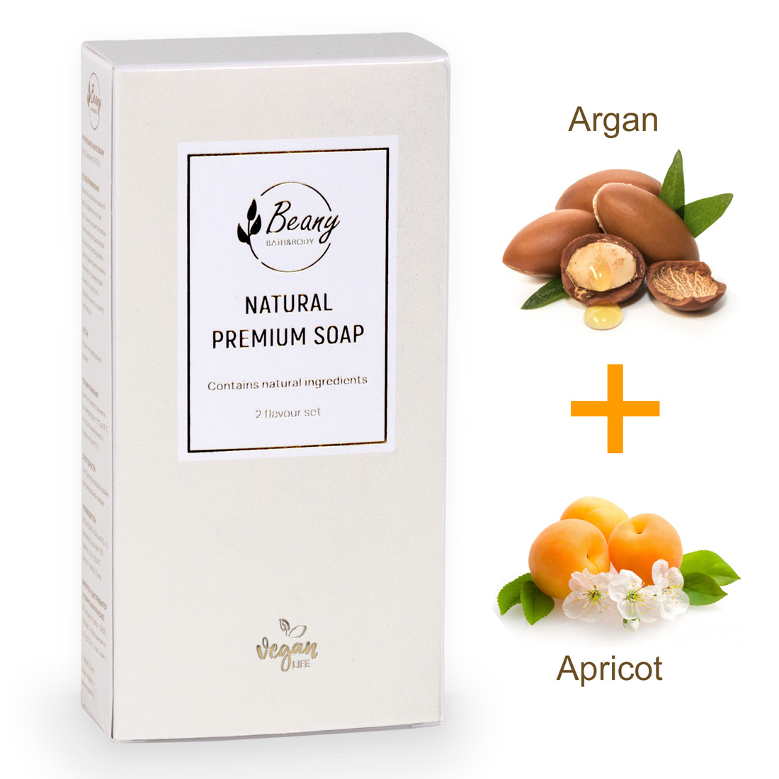 Подарочный набор турецкого мыла Beany Argan и Apricot 2 шт по 120 г лосьон amir clean beauty argan body lotion увлажняющий для ухода за кожей 530 мл