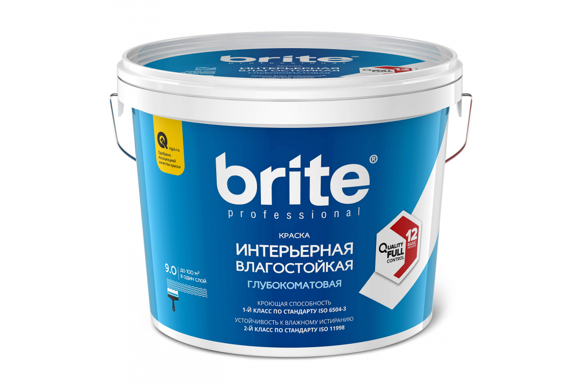 фото Краска brite professional влагостойкая, база a, 9 л