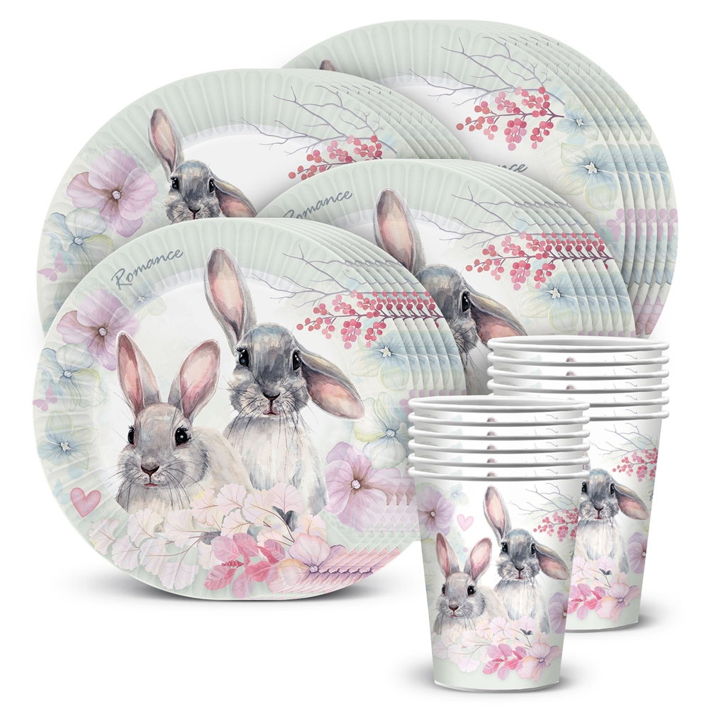 Набор одноразовой посуды Кролики стакан, тарелка бол. мал. по 12 шт. символ года