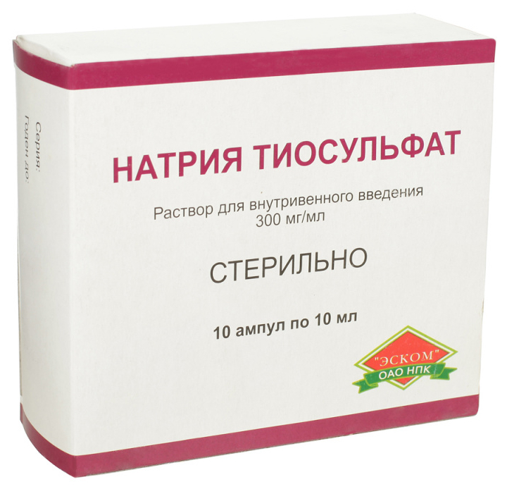 

Натрия тиосульфат раствор для внутривенного введения 30% ампулы 10 мл 10 шт.