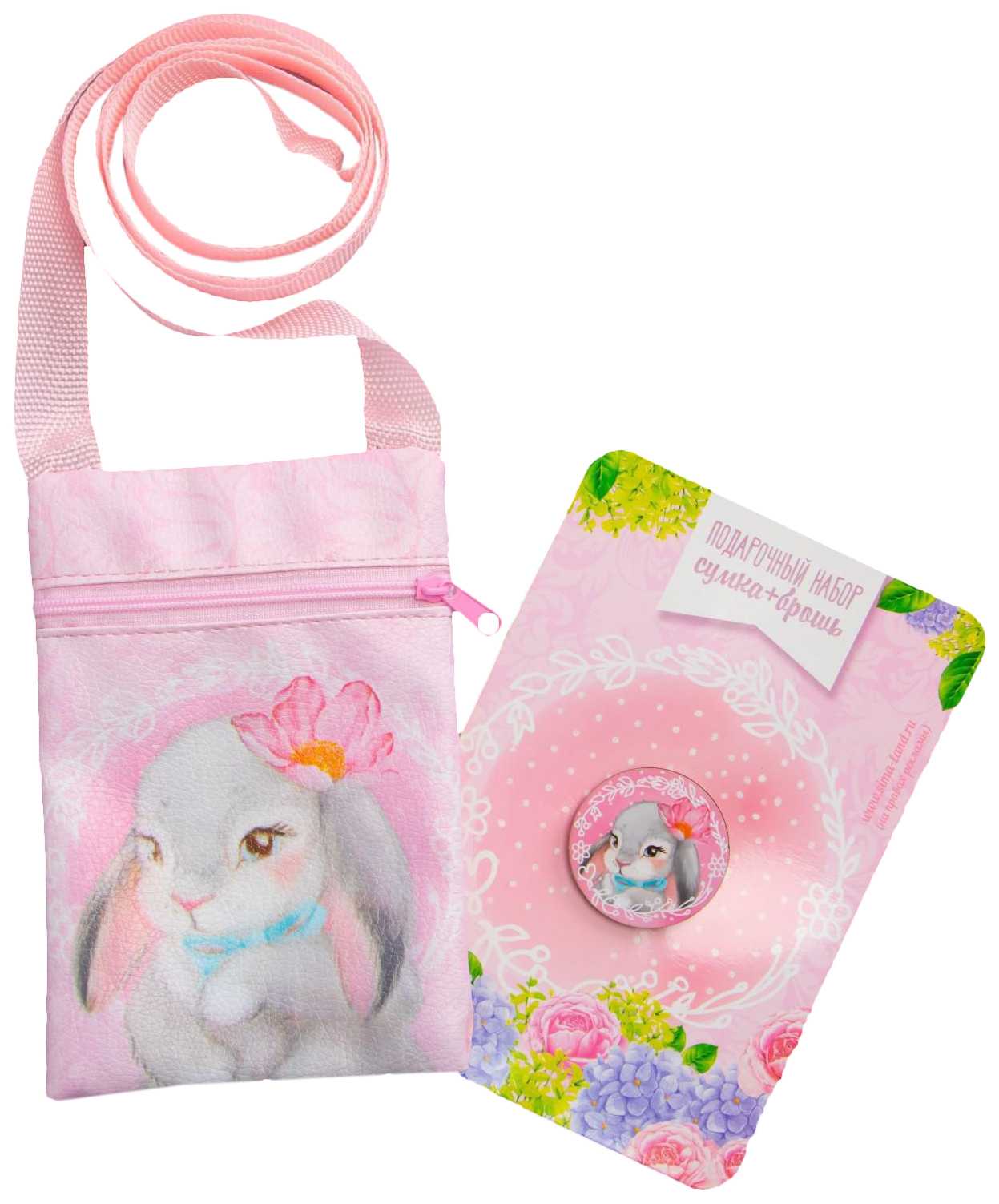 фото Детский подарочный набор зайка: сумка + брошь, цвет розовый nazamok