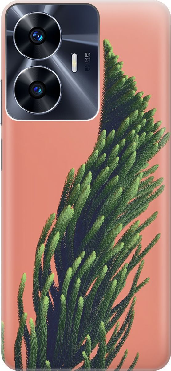 

Силиконовый чехол на Realme C55 с принтом "Хвоя на розовом", Зеленый;розовый, 159493
