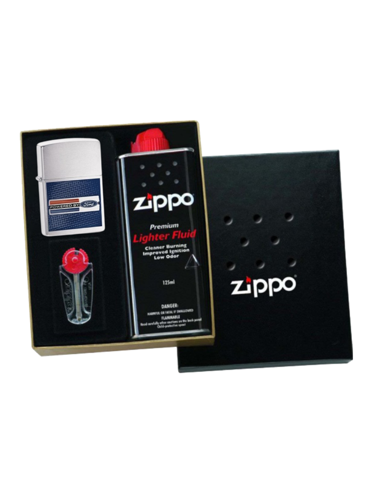 

Набор ZIPPO: зажигалка 24548 бензиновая, топливо, кремний для зажигалки, Белый;серебристый;синий, 24548