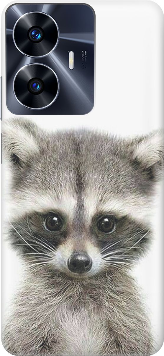 

Силиконовый чехол на Realme C55 с принтом "Кроха-енот", Бежевый;белый, 159497