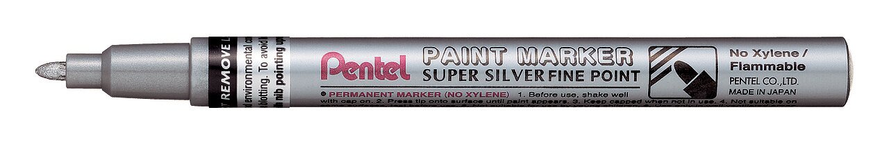 

Маркер перманентный Pentel Paint 29 мм пулевидный 12 шт под серебро, Серебристый