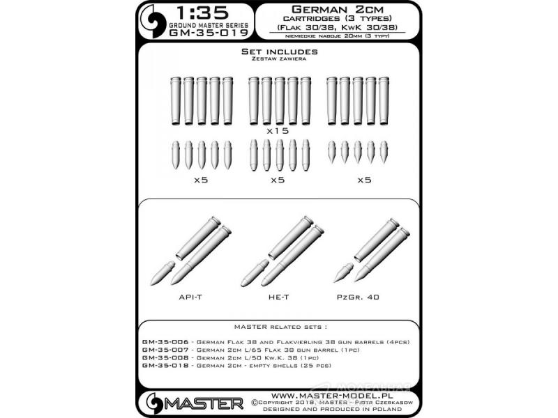 фото Gm-35-019 немецкие боеприпасы 2 см кал. 20x138b для flak 30/38, kwk 30/38 - снаряды 15 шт. master