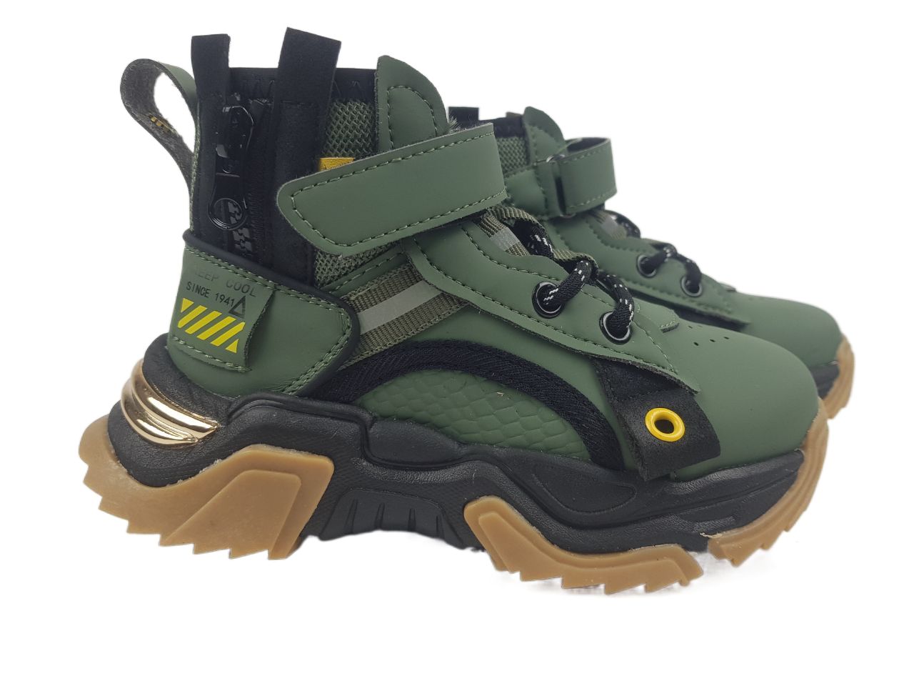 фото Ботинки детские nobrand демисезон на шнуровке цв. зеленый; хаки; черный р. 34