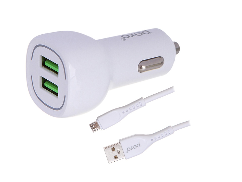 Автомобильное зарядное устройство Pero 2xUSB 2.4A с кабелем Micro USB White AC04MCW