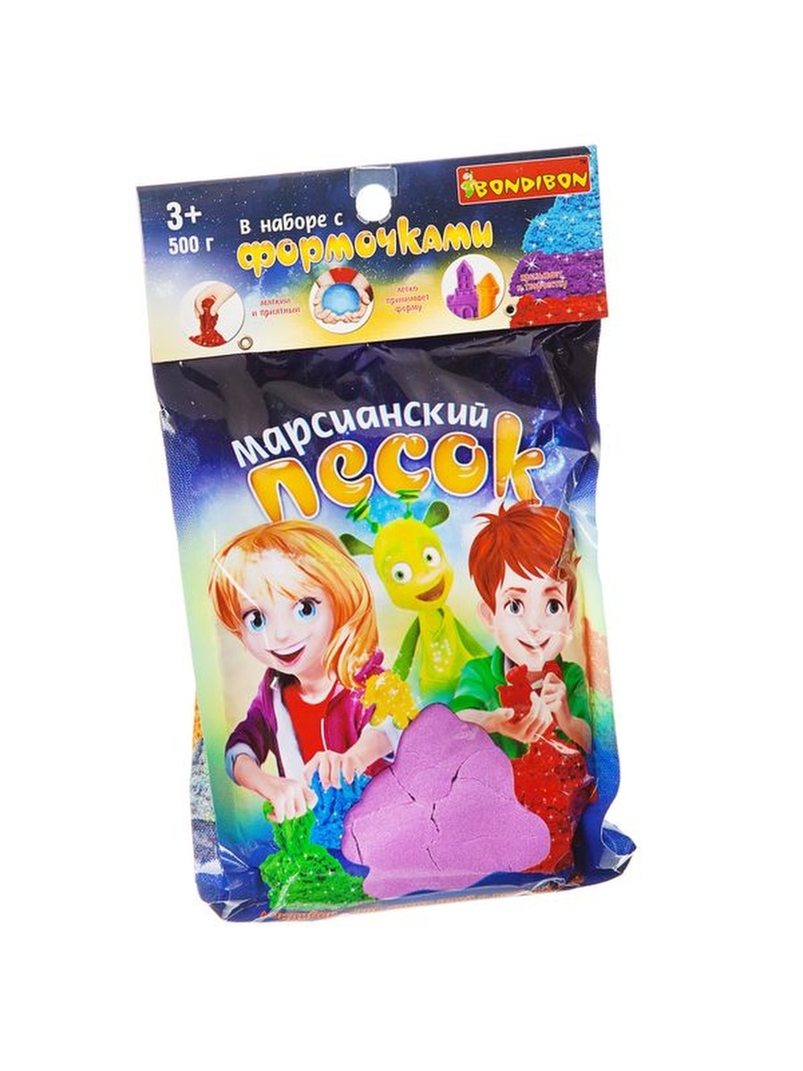 

Набор игровой Bondibon Марсианский песок, 500 гр., фиолетовый, 4 формочки, ВВ1722-dg