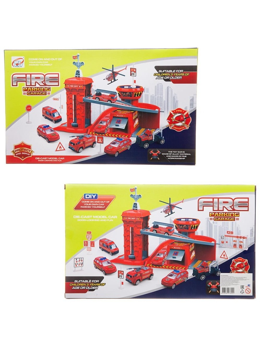 фото Парковка-трек junfa пожарная станция с 2 машинками, лифтом, аксессуарами junfa toys