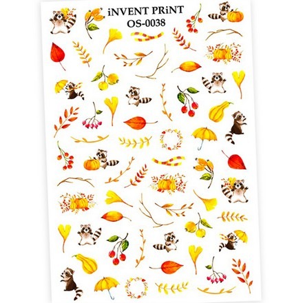 

Набор, iNVENT PRiNT, Слайдер-дизайн «Осень. Енотик. Веточки. Листья» №OS-38, 3 шт., Разноцветный