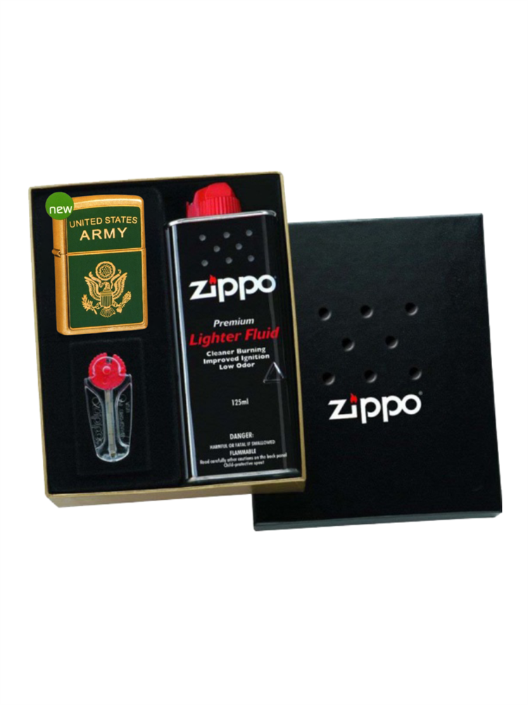 

Набор ZIPPO: зажигалка 20878 бензиновая, топливо, кремний для зажигалки, Золотистый;зеленый, 20878