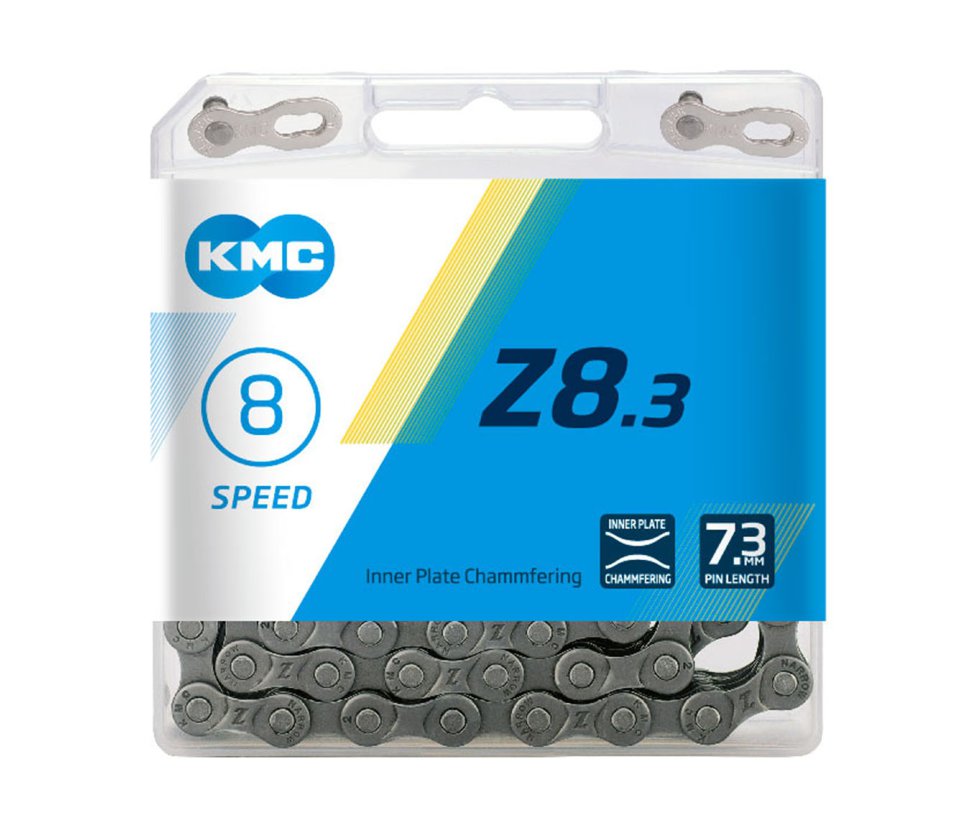

Цепь KMC 1/2"x3/32", 116 зв, 8 скор, серебристая, с замком, инд уп. Z-8.3, Серебристый, Z-8.3