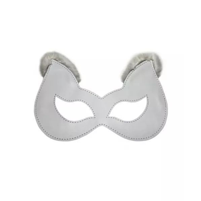 Маска на глаза BDSM Арсенал кожаная с белым мехом на ушках белая