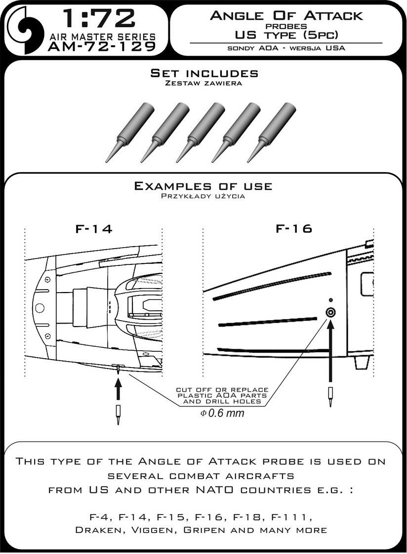 

AM-72-129 Дополнение для моделей Angle Of Attack probes - US type 5pcs