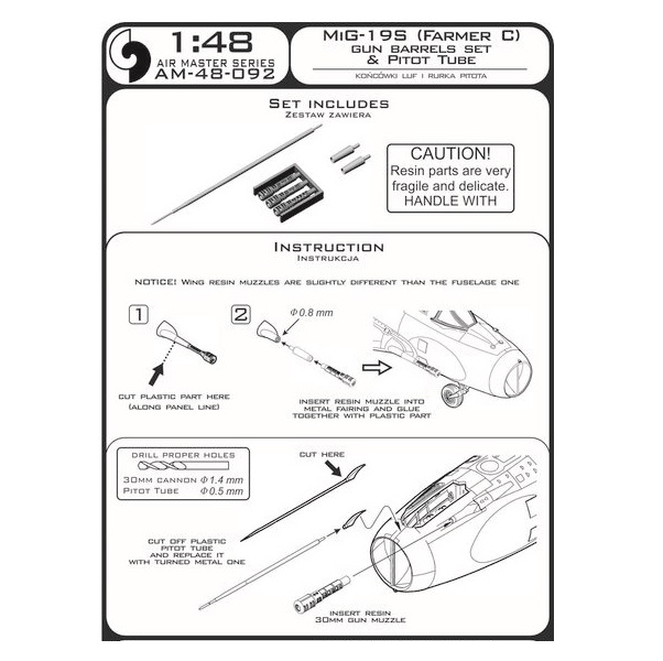 

AM-48-092 Дополнение для моделей MiG-19S Farmer C - gun barrels set, Pitot Tube