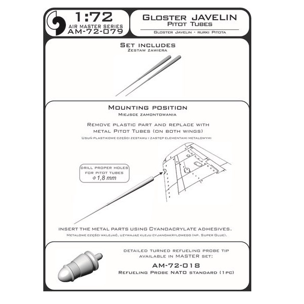 фото Am-72-079 дополнение для моделей gloster javelin - pitot tubes master