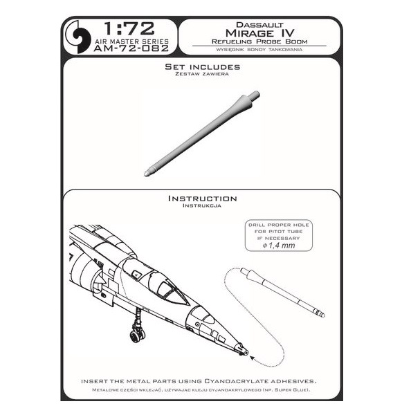 фото Am-72-082 дополнение для моделей dassault mirage iv - refueling probe boom master