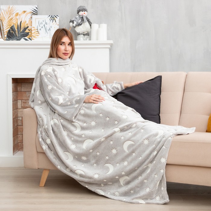 

Плед с рукавами светящийся в темноте Этель "Луна" 150x200, 100% п/э 220 гр/м2