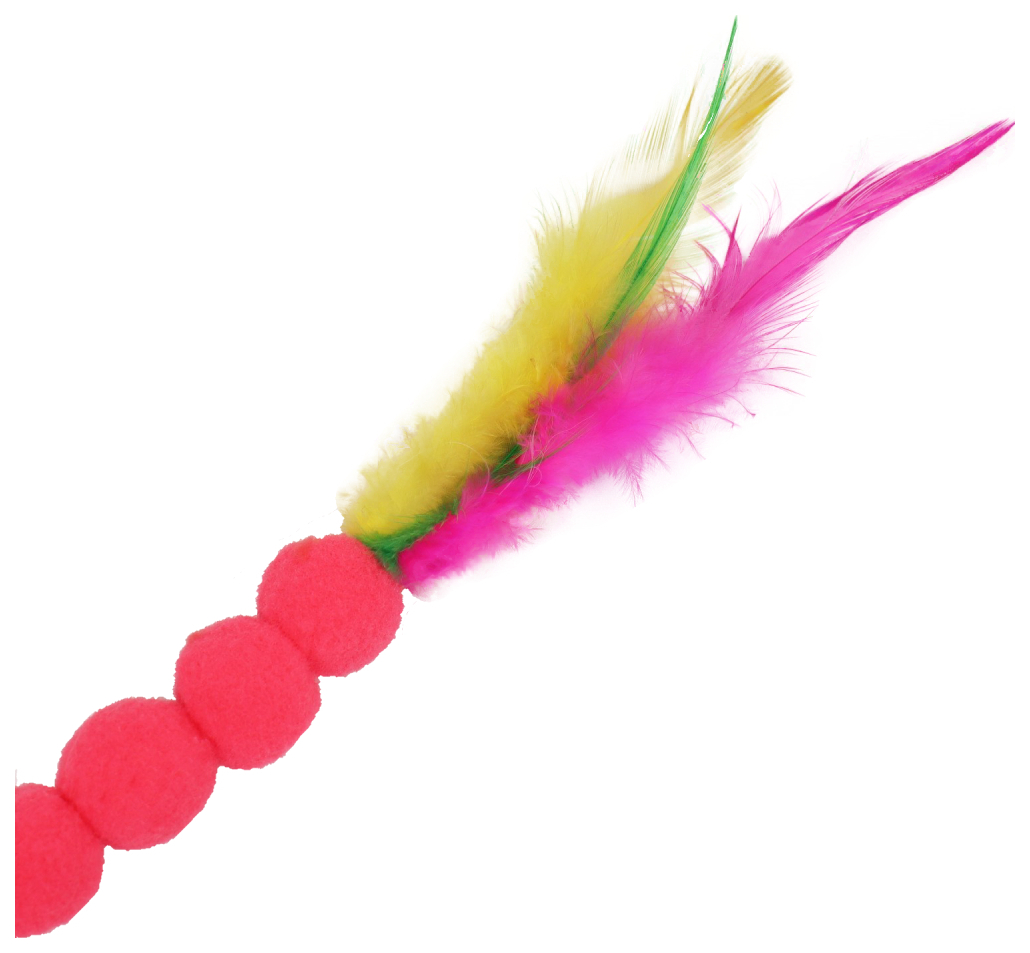 фото Дразнилка-удочка гусеница с перьями, ручка 47 см, жёлтая/розовая пижон