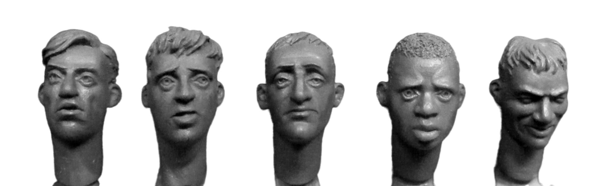 

HH43 5 heads with hair, 1 African, 4 Europeans