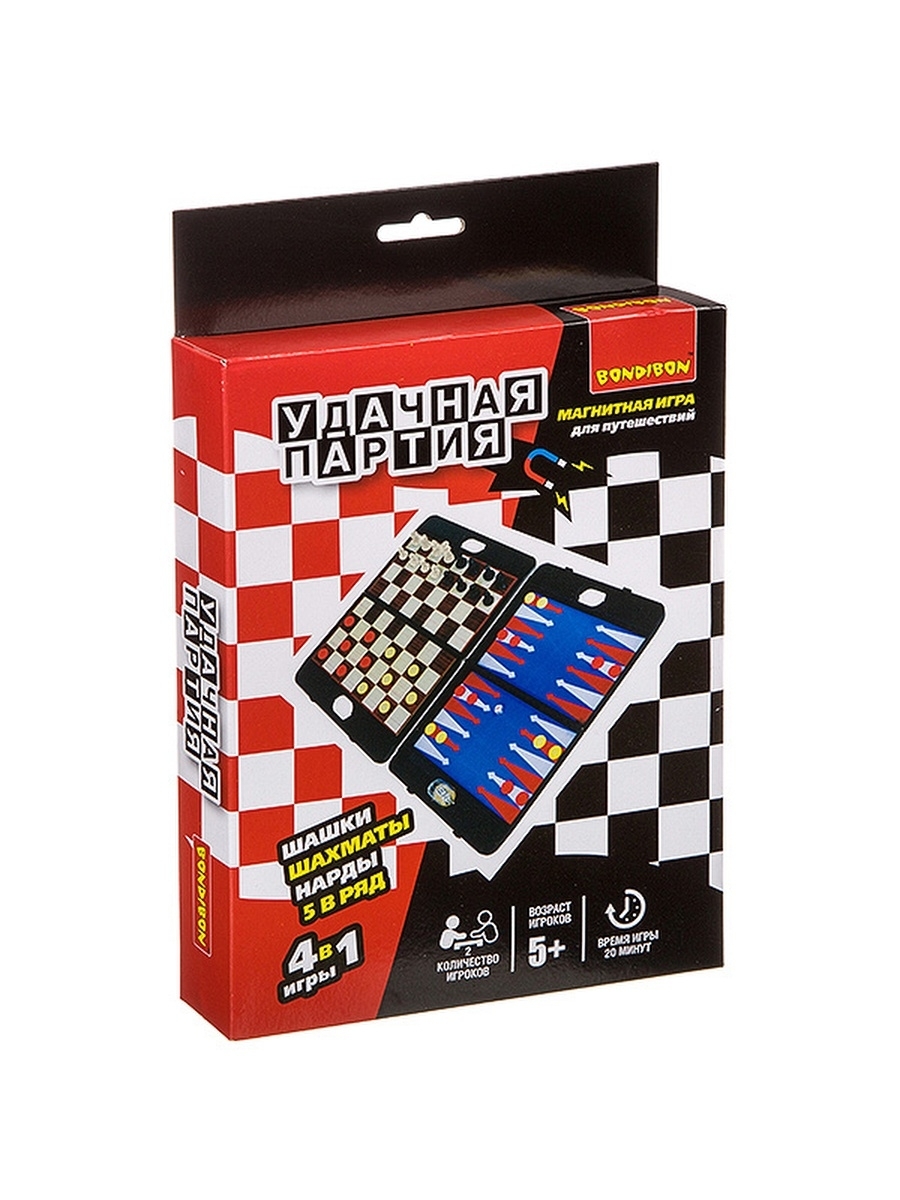 

Игра Bondibon Удачная партия 4 в 1: шахматы, шашки, нарды, 5 в ряд
