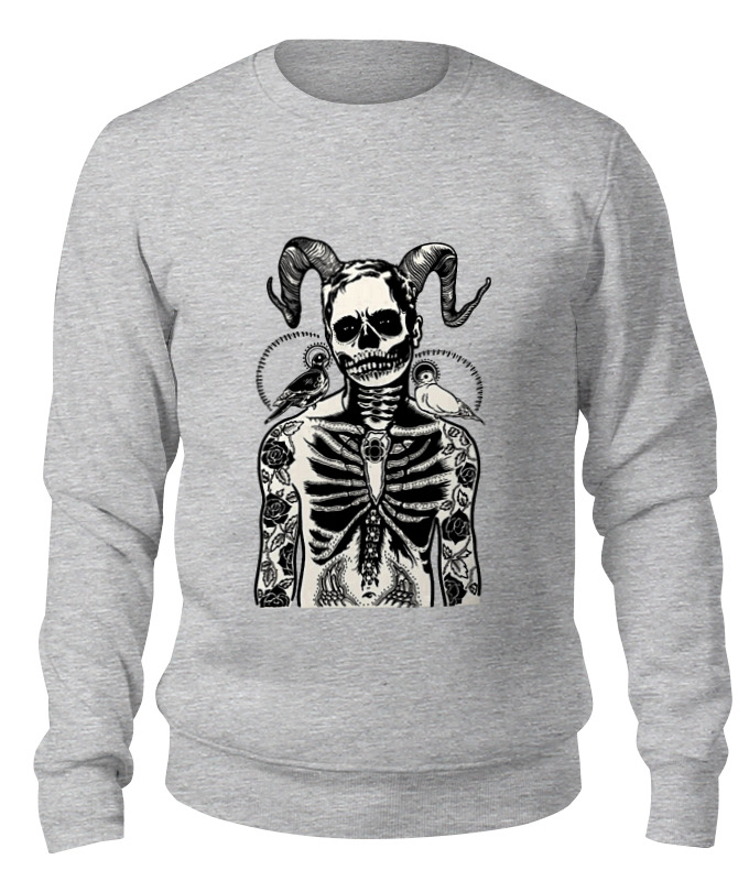 

Свитшот унисекс Printio Скелет с голубями на плечах серый S, Скелет с голубями на плечах