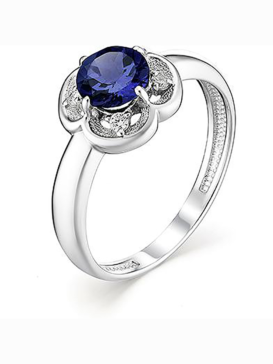 

Кольцо с сапфиром и фианитами из серебра р. 17,5 Алкор серебро 01-1161_0ГТС-00, 01-1161_0ГТС-00