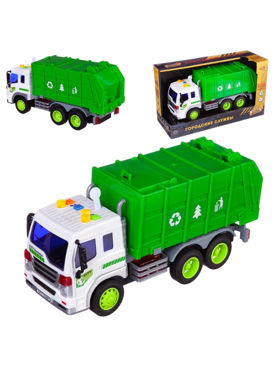 

Машинка инерционная ABtoys Мусоровоз, зеленый, 32,5x12x19 см