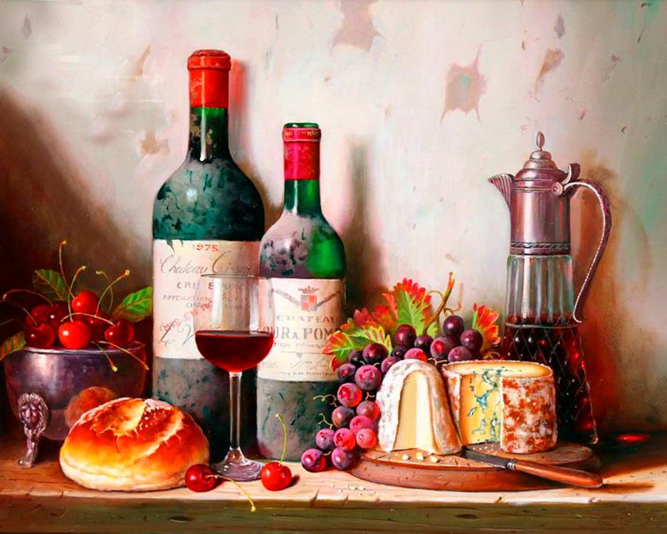 фото Картина по номерам вангогвомне натюрморт с вином и сыром, 40x50
