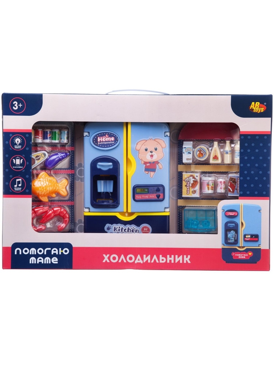 фото Игрушечная техника abtoys помогаю маме холодильник синий с продуктами, на батарейках