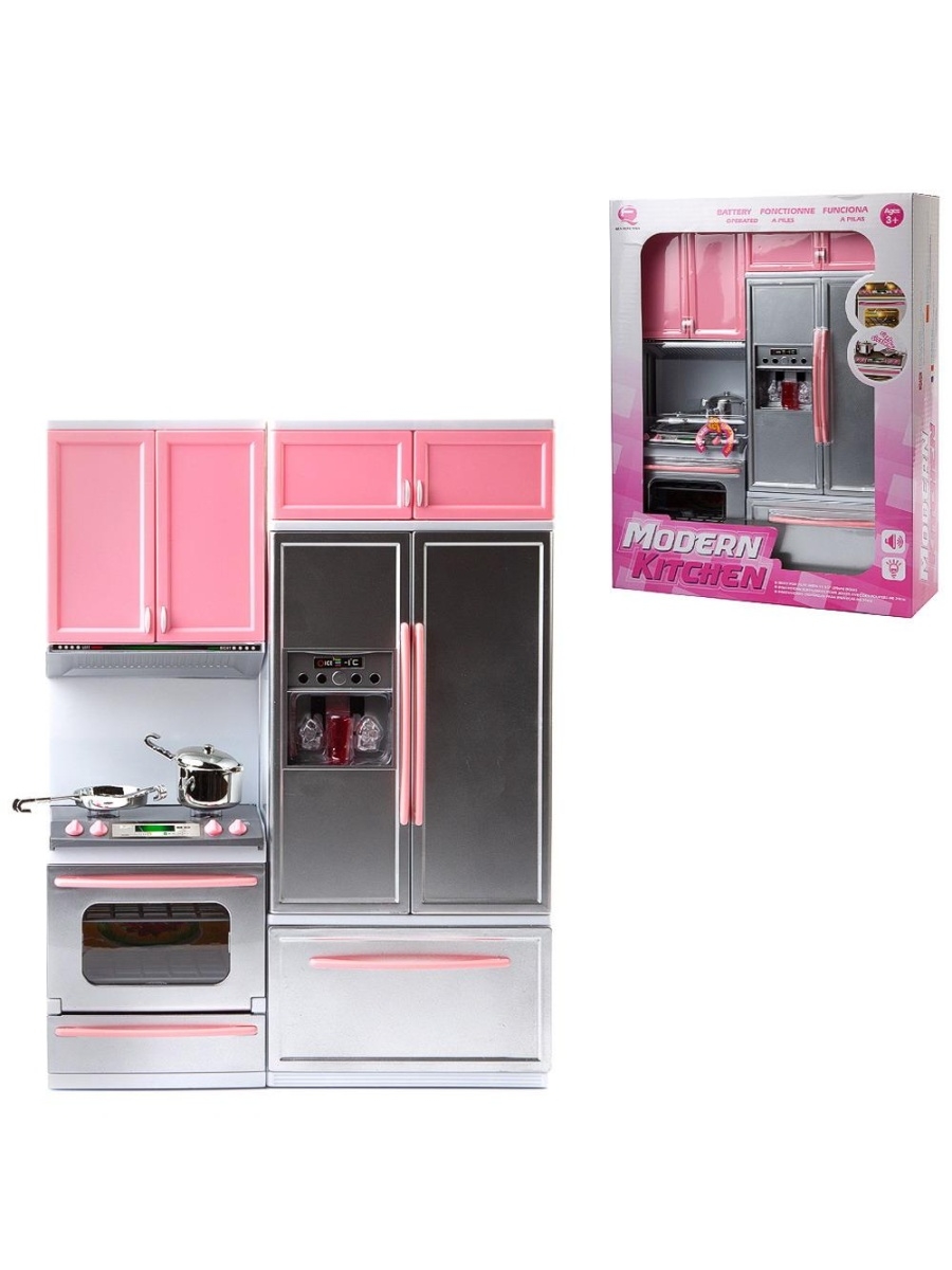 

Набор JUN Toys Кухня Модерн, звуковые и световые эффекты, серый, розовый, 27х9,534,5 см