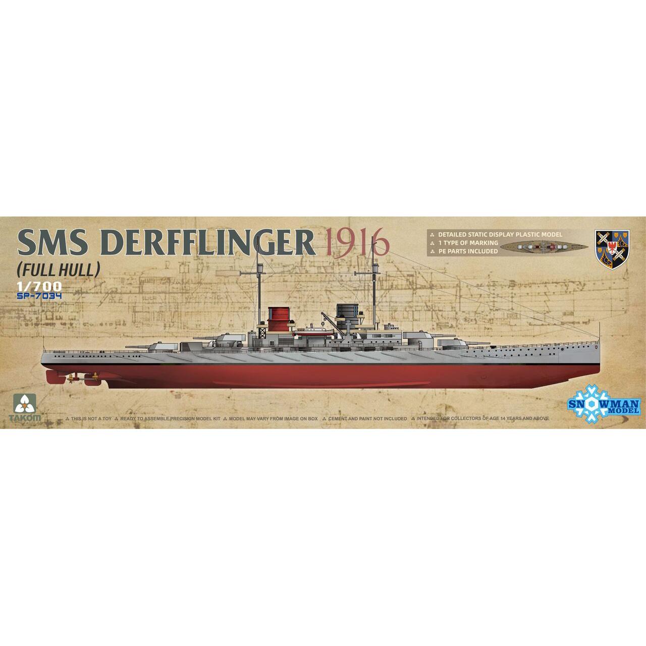 

Сборная модель Takom 1/700 Линейный крейсер SMS Derfflinger SP-7034