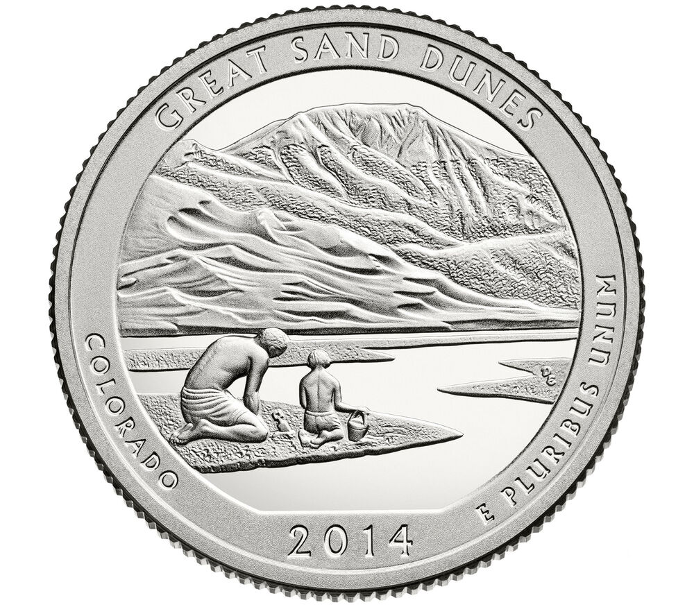 

Памятная монета 25 центов квотер Национальные парки Грейт-Санд-Дьюнс США 2014 г в без обр