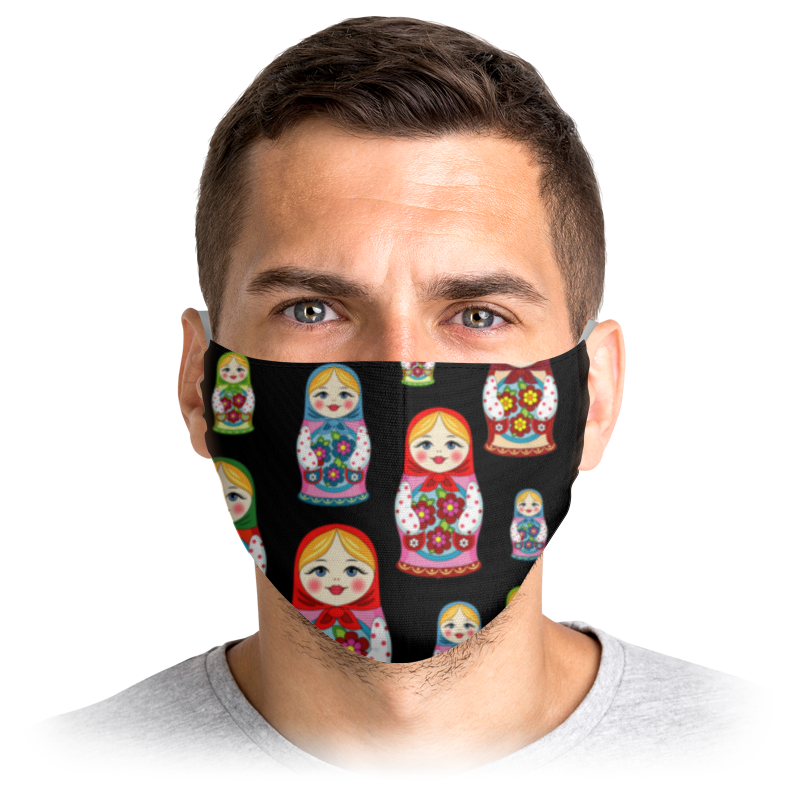 

Многоразовая маска Printio Матрёшки черная L, Матрёшки