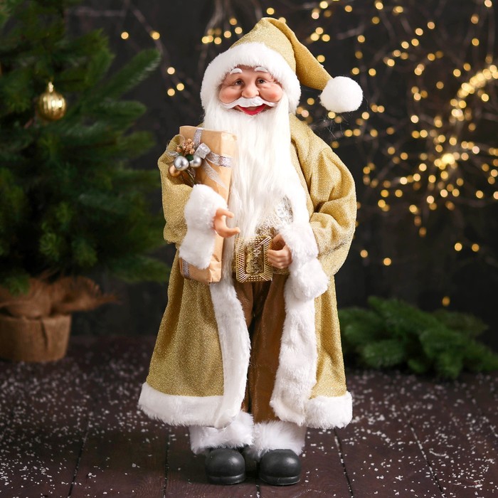 фото Новогодняя фигурка зимнее волшебство дед мороз в колпачке подарком и ягодами 7856765 1 шт.