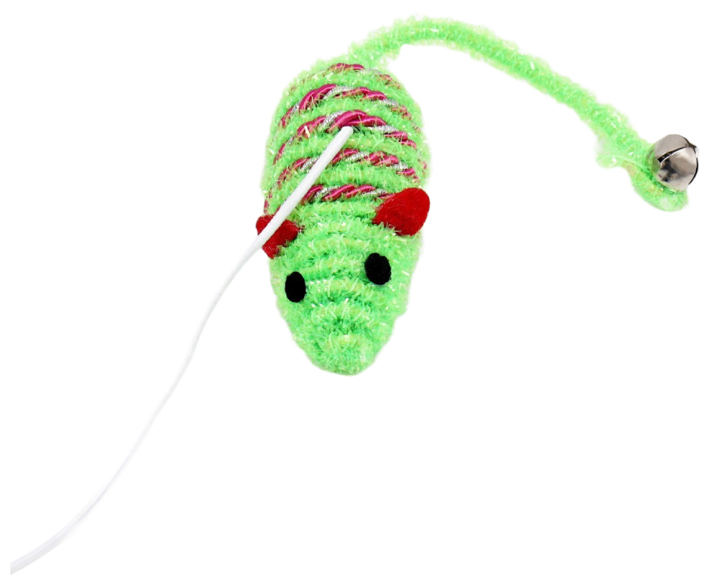 фото Дразнилка-удочка с блестящей мышью на деревянной ручке, зелёная пижон