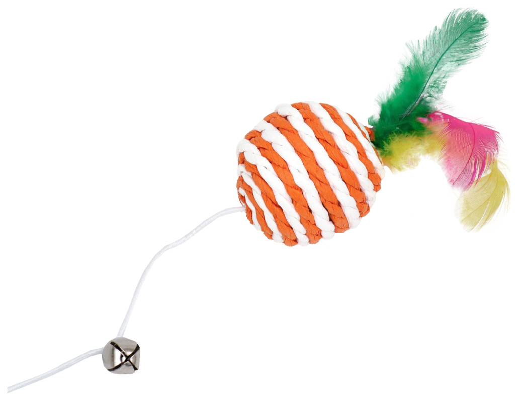 фото Дразнилка-удочка с плетёным шариком и цветными перьями, на деревянной ручке, оранжевый пижон