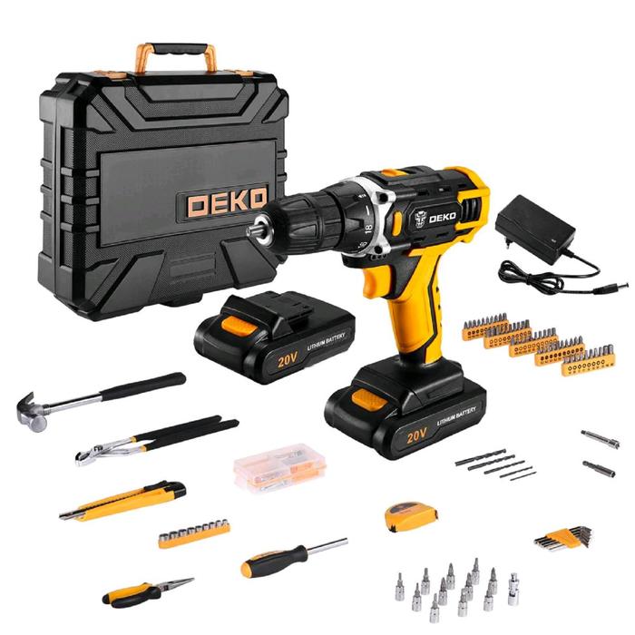 Дрель-шуруповерт DEKO DKCD20FU-Li и набор инструментов DEKO 20 В 2 Li-lon 195 предметов 862000₽