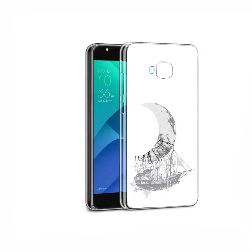 Чехол MyPads Tocco для Asus ZenFone 4 Selfie черно белый корабль полумесяц