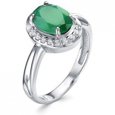 

Кольцо с агатом и фианитами из серебра р. 18 Алкор серебро 01-1320_00АГ-00, 01-1320_00АГ-00