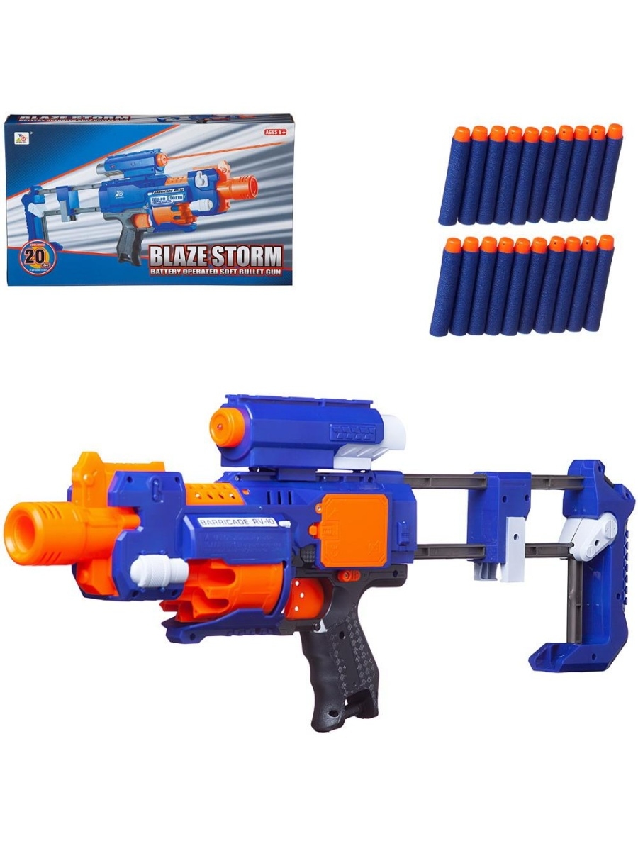 

Бластер JUN Toys Blaze Storm синий с 20 мягкими пулями, электромеханический, 87073-tn