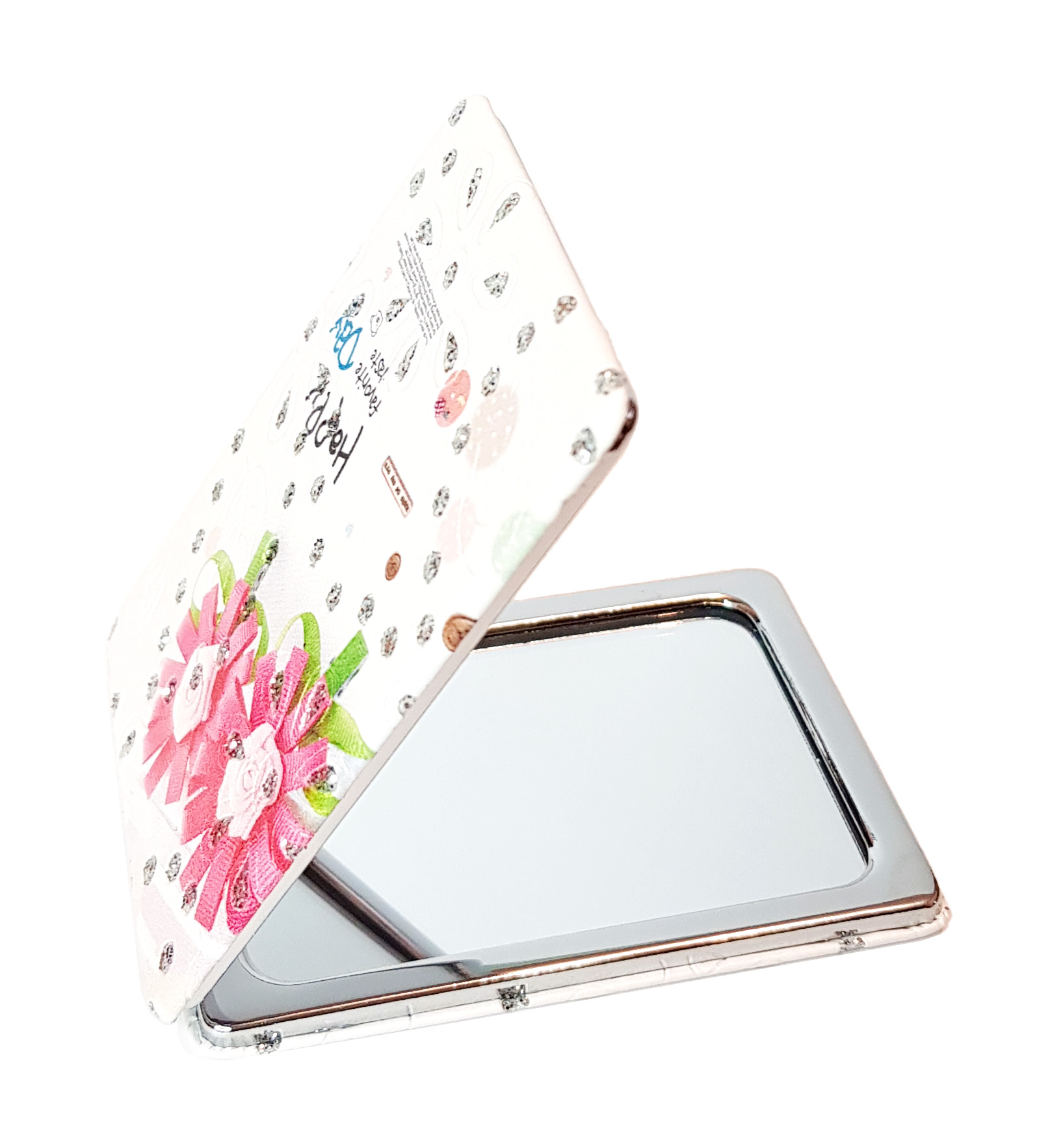 Зеркало карманное прямоугольное розово-белое со стразами сольфеджио 2 0 тесты для самопроверки с ключами ремизова э е